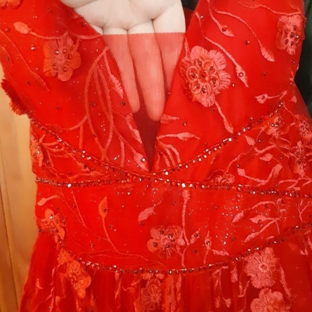 Red Rhinestone Embellished Dress - Picture 4 of 8